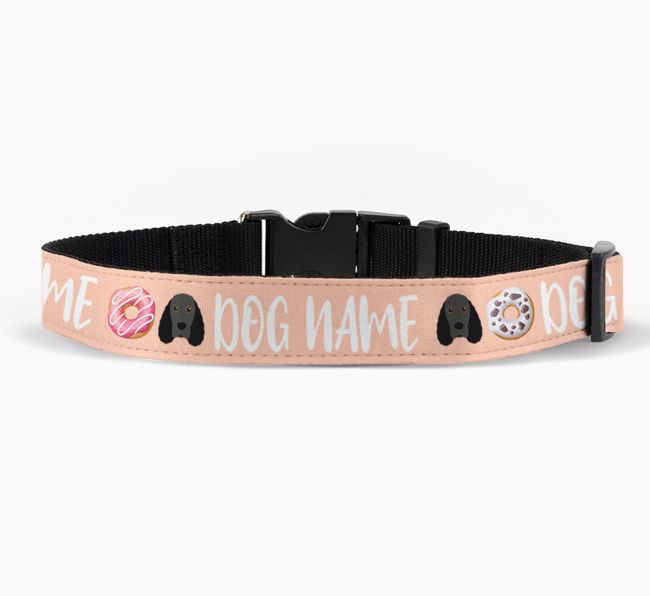 Personalised Fabric Collar with Doughnuts and {breedFullName} Icon for {dogsName}